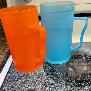 Vibrant Red and Blue Plastic Icy Freezer Mugs